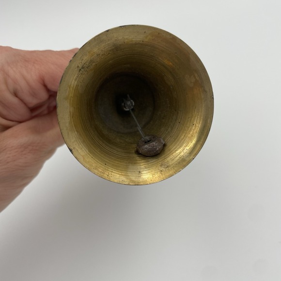 Vintage Hand Bell Schoolhouse Brass Wood 6" Etched‎ Teacher Bell Cottagecore - Picture 4 of 11